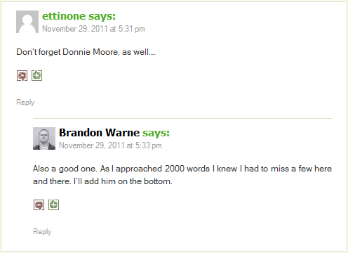 Brandon Warne says "Also a good one" to Donnie Moore's suicide